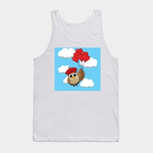 Cute Owl Flying with Heart Balloons in Blue Sky Tank Top